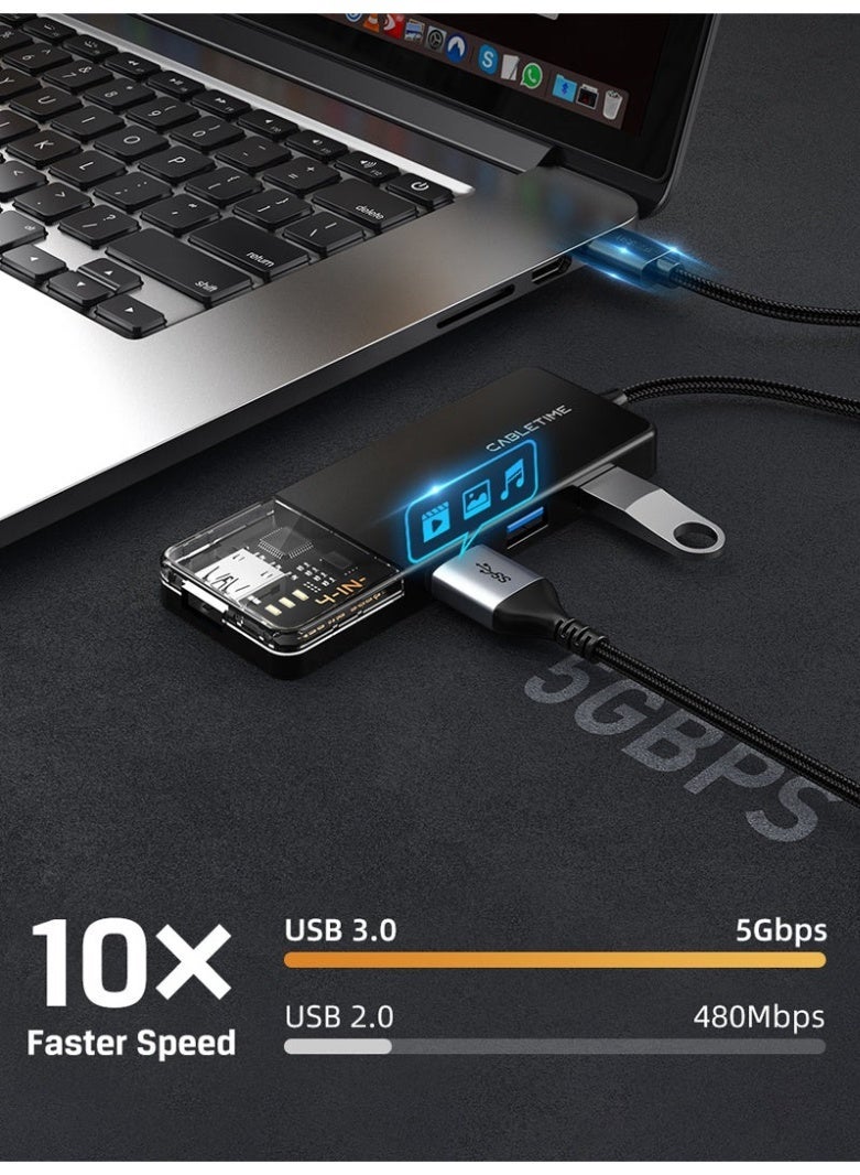 كابل تايم موزع USB-A 3.0 رباعي المنافذ فائق السرعة 5 جيجابت في الثانية مع مزود طاقة لأجهزة الكمبيوتر المحمولة | 0.15 متر - Image 4